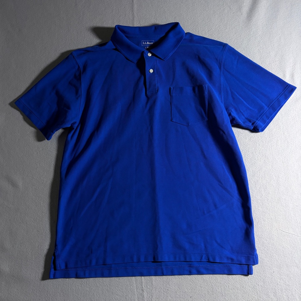 LL Bean Mens Royal Blue Cotton Pique Short Sleeve Pocket Polo Shirt L REG 242373